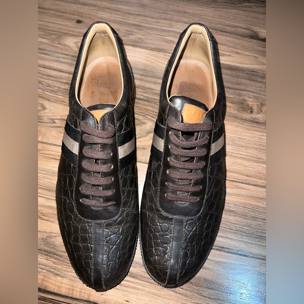 Bally Frenz Croc-Embossed Leather Sneaker, Dark Brown